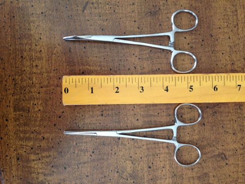 New 2pc Set 5 1/2&#034; Straight + Curved Hemostat Forceps Locking Clamps  Stainless