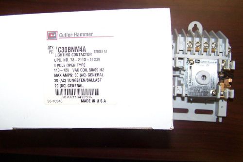 EATON/Cutler Hammer Lighting Contactor C30BNM C30BNM4A 4Pole 110/120VAC Coil