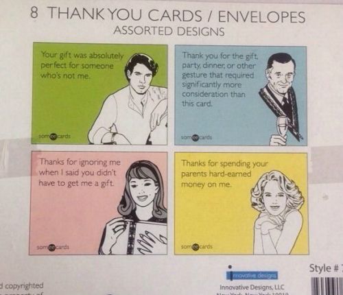 NIP *8* Someecards Assorted THANK YOU Funny Sarcastic Greeting Cards Writing NEW
