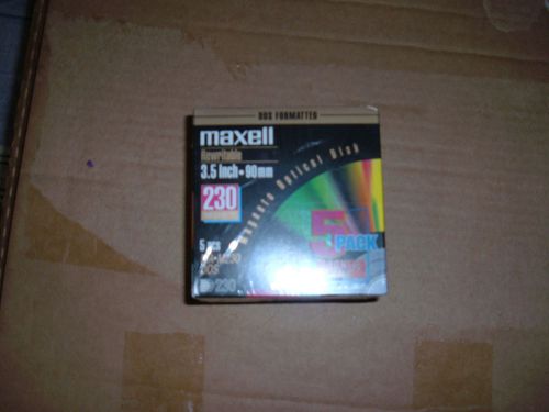 Optical Disk 230MB Maxell 3.5&#034;  Magneto Optical Disk-5 Lot (MA-M230 DOS)