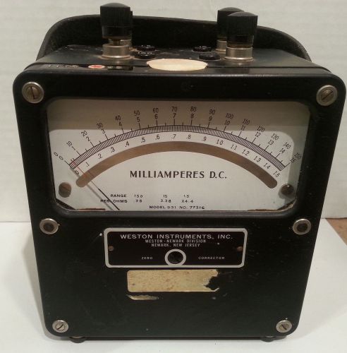 Vintage Weston Electrical Instrument Corp. Model 931 Milliamperes D.C. Meter