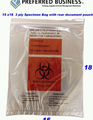 Biohazard Specimen Bags 3ply 15x18zip lock printed bi-lingual eng/span 2mil 500