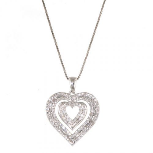 NEW Sterling Silver 1/2-ct. T.W. Diamond Heart Pendant
