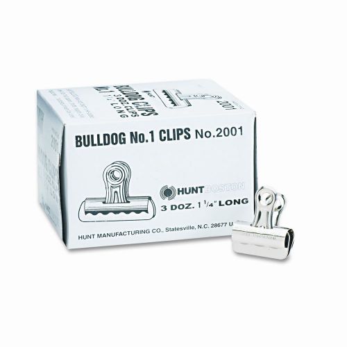 Boston® Bulldog Clips, Steel, 7/16&#034; Capacity, 1-1/4&#034;w, Nickel-Plated, 36/box