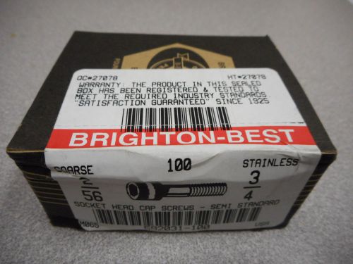 BRIGHTON-BEST 592031-100 SCREW,SOCKET HEAD 2/56-3/4IN,COARSE,SS (LOT OF 100)