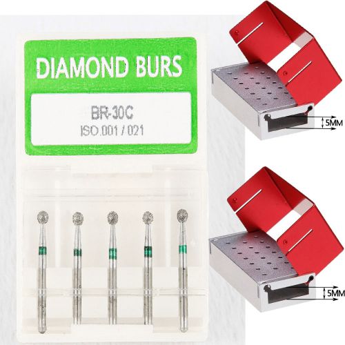 1 Box Dental Diamond Burs FG 1.6mm BR-30C + 2* Burs Holder w/ 20 Holes