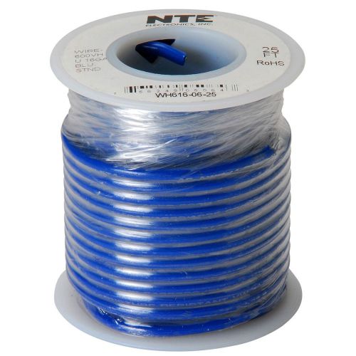 NTE WH616-06-25 Stranded 16 AWG Hook-Up Wire Blue 25 Ft.