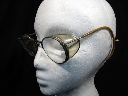 Vintage antique metal frame safety glasses clear motorcycle steampunk sideshield for sale