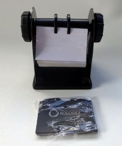 Rolodex Black Rotary Business Card File Sleeved Cards A-Z Divider Tabs