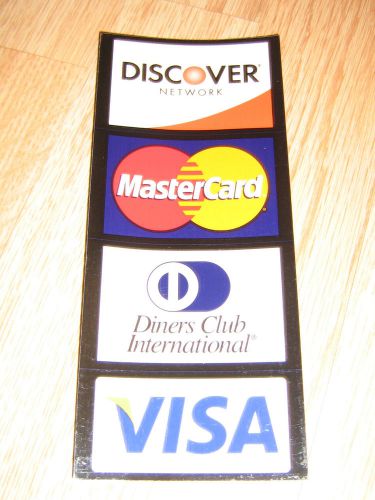 Credit Card Logo Decal  2 Sided  Discover Visa Mastercard Diners Club