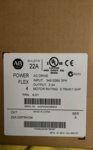 New in box Allen Bradley Inverter 22A-D2P3N104 1Hp/460 volt frequency drive