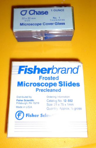 FisherBrand Frosted Microscope Slides with Chase Microscope Cover Glass New