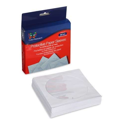 Color Research Protective Paper Sleeves - 50 Pack, For CD/DVD and Blu-ray Media,