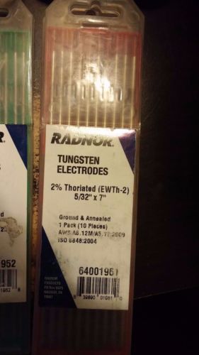 RADNOR TUNGSTEN ELECTRODES 2% THORIATED 5/32&#034; X 7&#034; NEW 10 PACK