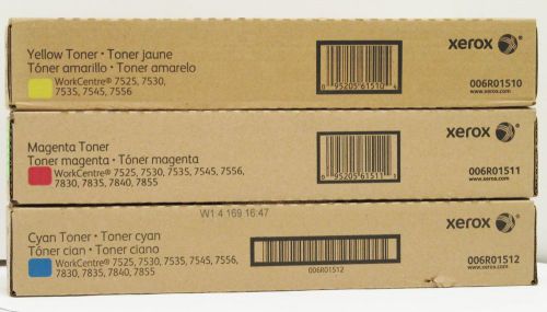 3 PACK NEW XEROX YELLOW MAGENTA CYAN TONER 006R01510/12/11 WORKCENTRE 7525/7530