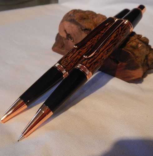 Hand Turned WallStreet II Pen and Pencil Set. Black Palm Wood
