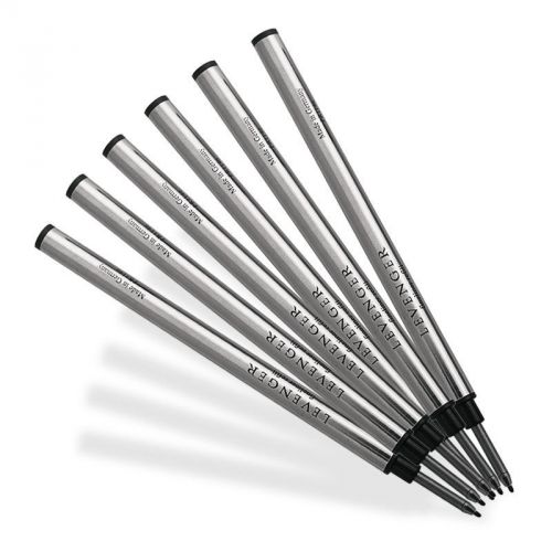 NWT ~ 6-Pack LEVENGER Fiber Tip Pen Refills for Rollerball ~ Extra Fine BLACK