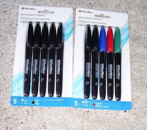 NIB 2 Sets 5 pack Office Max Permanent Markers Assorted and Black