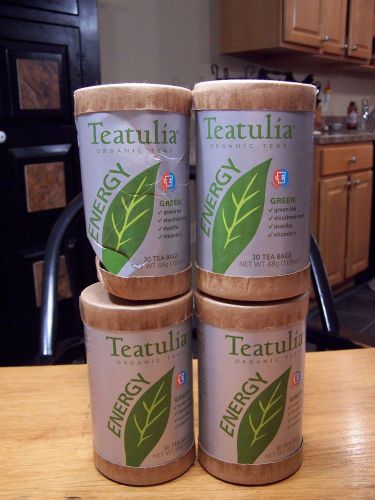 4 Canisters Teatulia Organic Green Tea - 30 bags each ~ 120 total tea bags 08/18