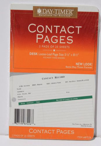 Day Timer Contact Pages #87226 - 5.5&#034; X 8.5&#034; - 7 Rings - 2 Pads of 25 Sheets