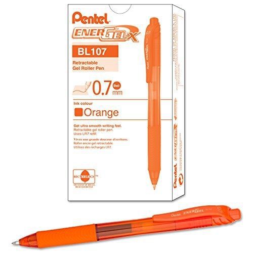 Pentel EnerGel-X Retractable Liquid Gel Pen (0.7mm) Metal Tip, Orange Ink, Box