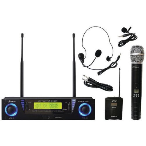 Pyle pro pdwm3500 dual pro uhf wireless microphone system w/adjustable frequency for sale