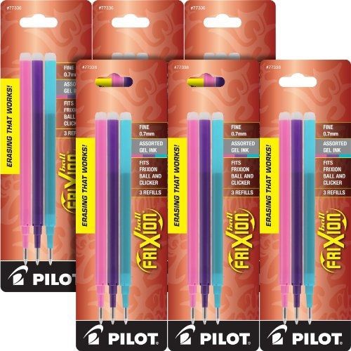 Pilot Refills for Frixion Erasable Gel Ink Pens, Fashion Assorted, 6 X 3-Pack