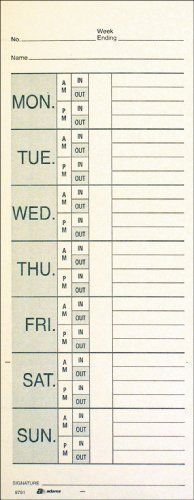 Adams 3.4&#034; x 9&#034; 2-Sided Time Cards Manila 200 Count Model 9791-200 FREE SHIPPING