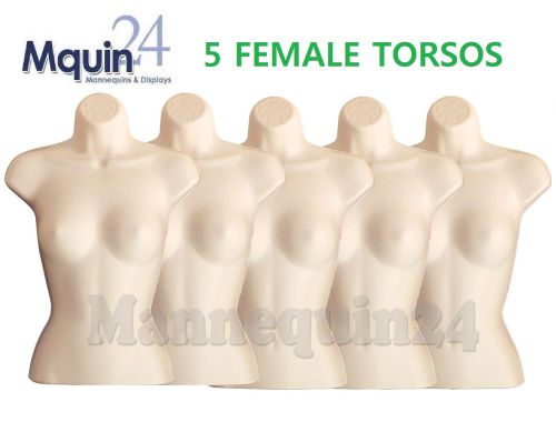 Lot of 5 female torso mannequin forms(size: sm-me, flesh) for hanging for sale