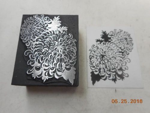 Letterpress Printing Block, Blooming Chrysanthemum Flowers, Type Cut