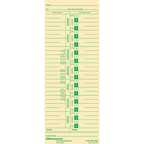 Office Depot Time Cards, Weekly, Monday-Sunday Format, 1-Sided, 3 3/8in. x 8