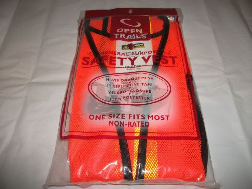 Open Trails Safety Orange Mesh Vest General Purpose 1&#034; Reflective Tape Mesh New