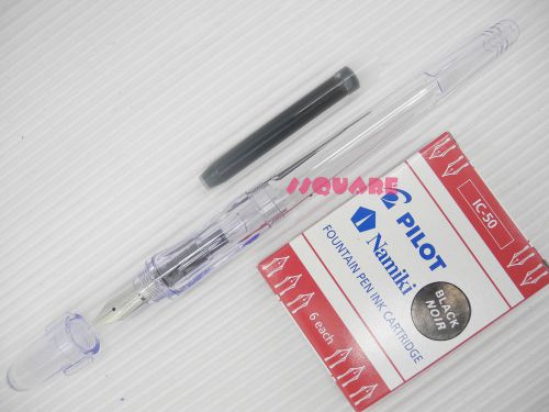 3 x Pilot FP-50R Penmanship Extra Fine Fountain Pen +9 Black Cartridges, Clear
