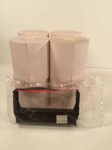 New, 8 Rolls of White &amp; Canary Paper and 1 ea. New Black &amp; Red Ribbon Cartridge
