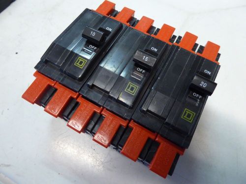 SquareD QOU Miniature Circuit Breakers 10Amp,15Amp  &amp; 20 Amp- Lot of 3