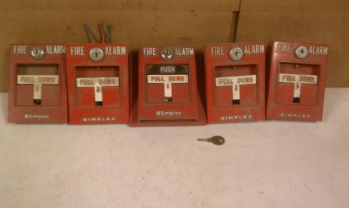 *lot of 5* simplex t-bar fire alarm pull 4251-20 2099-9761 4099-9001 w/ key v170 for sale