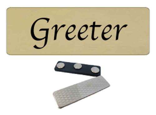 10 GOLD / BLACK GREETER NAME BADGE ROUNDED CORNERS STRONG MAGNET FASTENER