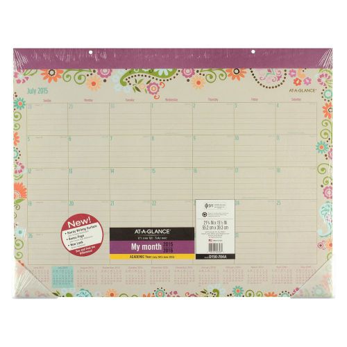AT-A-GLANCE Monthly Desk Pad Calendar Garden Party Design Academic Year 12 Mo...