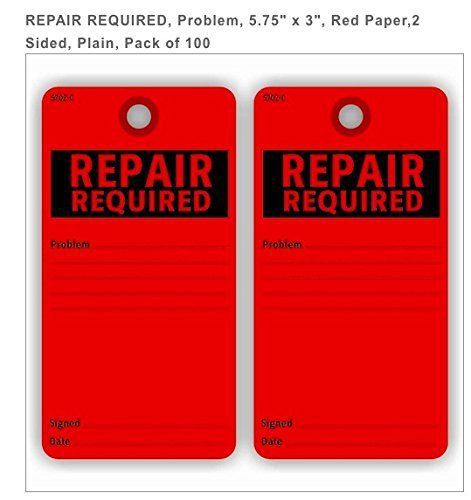REPAIR REQUIRED, Problem, 5.75&#034; x 3&#034;, Red Paper, 2 sided, pack of 100 em5702cfr