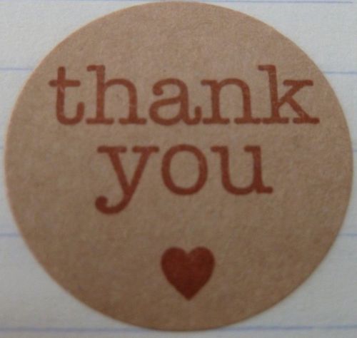 Thank You labels with Heart. Kraft w/Red print 1&#034; inch (20 stickers) invoice