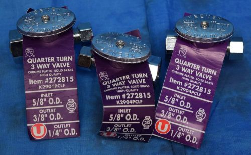 Lot of 3 quarter turn 3 way valve inlet 5/8&#034; o.d. outlet 3/8&#034; o.d. outlet 1/4 o. for sale