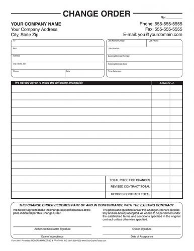 Change order forms - 250  2 part carbonless ncr forms for sale