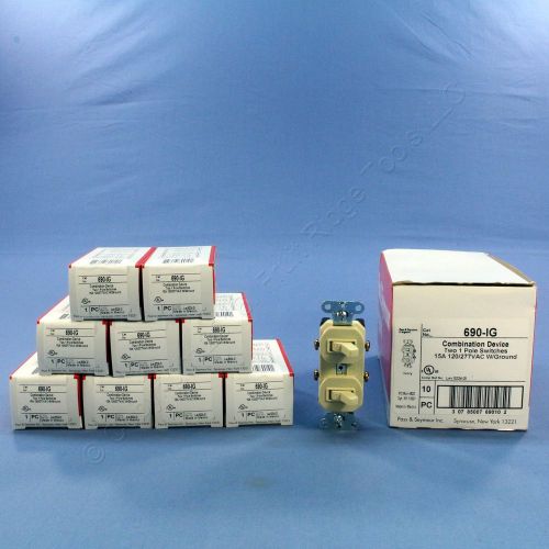 10 Pass &amp; Seymour Ivory Double Toggle Wall Light Switches 15A 120/277VAC 690-IG