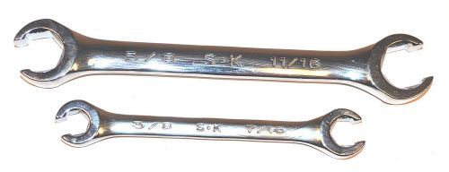 2 nos sk usa professional 3/8&#034;x7/16&#034; &amp; 5/8&#034;x11/16&#034; 6-pt flare nut wrench group for sale