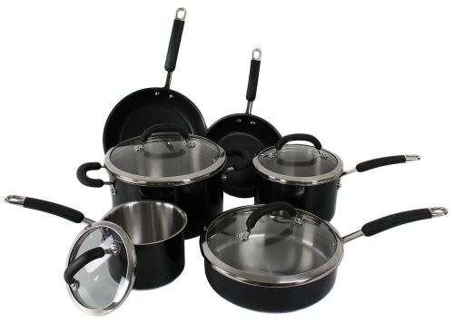 New Rachael Ray 10-Piece Stainless Steel Cookware Set Nonstick Pans Pots Black