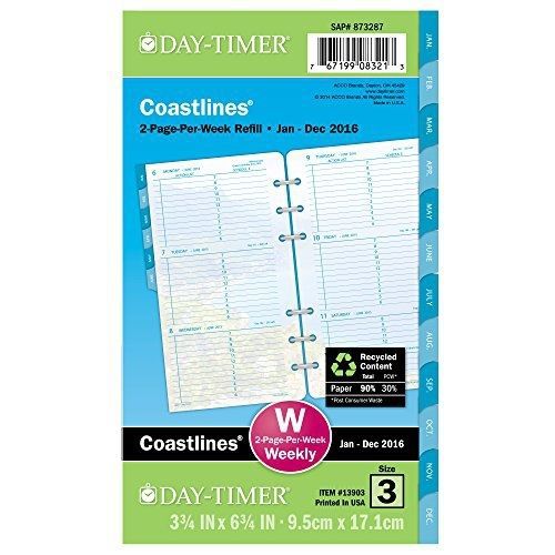 Day-Timer 2-Page-Per-Week Refill 2016, 12 Months, Loose-Leaf, Portable Size,