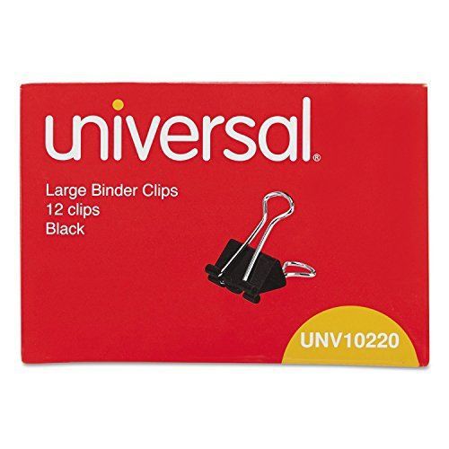 Universal Large Binder Clips, Steel Wire, 1&#034; Capacity, 2&#034; Wide, Black/Silver,