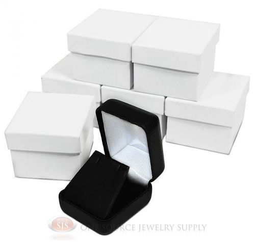 6 piece black leather earring jewelry gift boxes 1 7/8&#034;w x 2 1/8&#034;d x 1 1/2&#034;h for sale