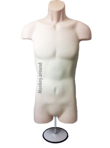 1 Male Mannequin Flesh Torso Body Form - Displays Men Clothing +1 Hook +1 Stand