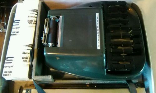 Vintage Stenograph Reporter Shorthand Machine w/ Stand + Case and 2 packs paper